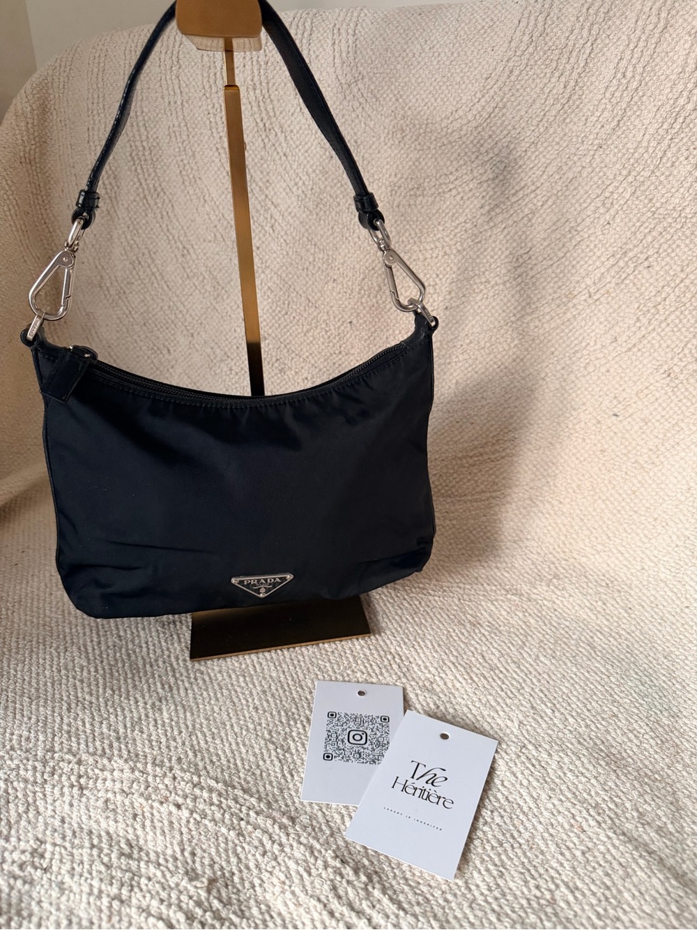 Prada Black Nylon Shoulder Bag with Silver Hardware